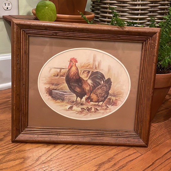 Vintage Rooster Hen Chicken farm wooden frame. - Picture 3 of 6